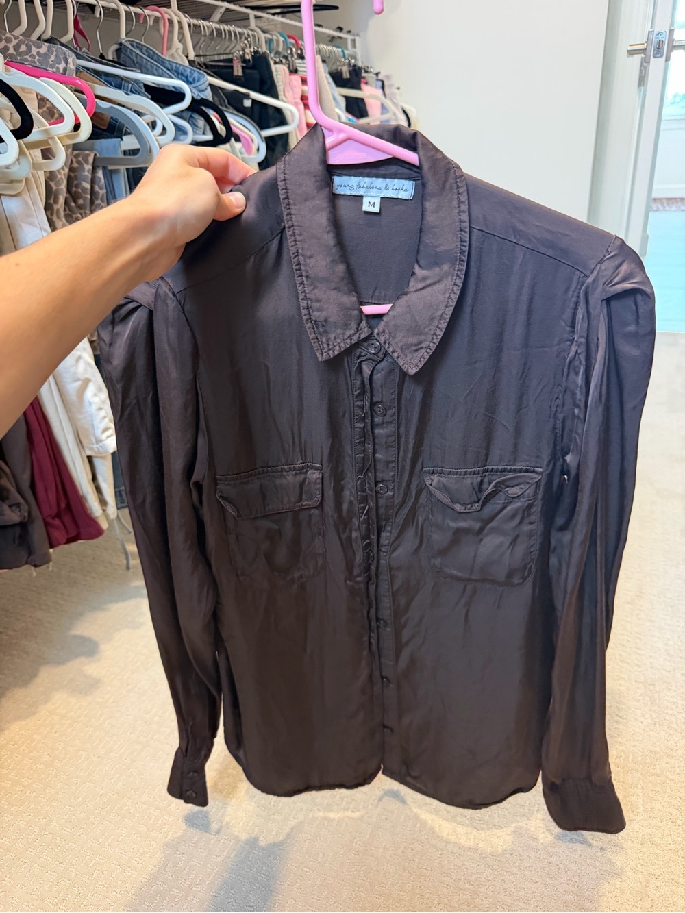 Young Fabulous & Broke Brown Silk Button-Down Shirt